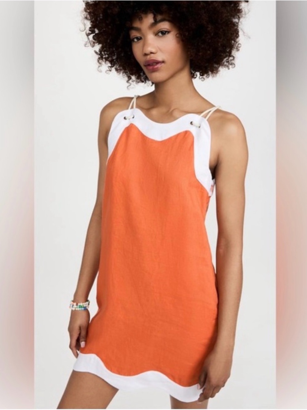 Staud Renata Orange Linen Scalloped Hem Dress Small NWOT